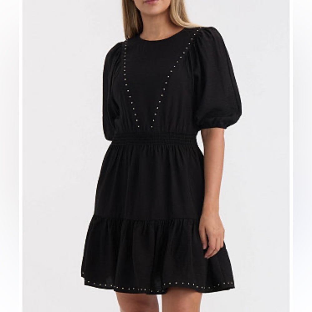 NWT Ellen Tracy Elegant Black Puff Sleeve Dress Sz M